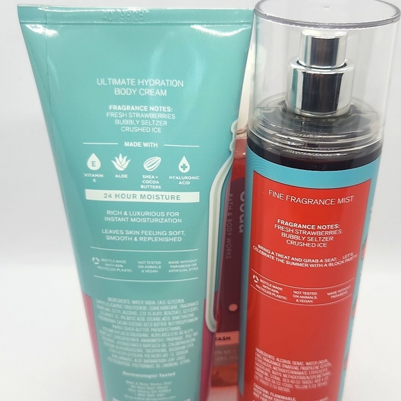 New Bath & Body Works Sale BBW Strawberry Soda 3-Piece Set Wash, Cream, Mist - Picture 6 of 7